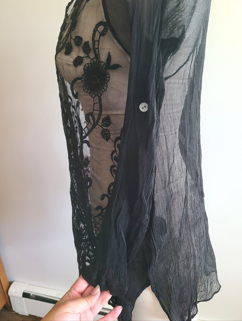Black Sheer Embroidered Long-Sleeve Top - Picture 6 of 16